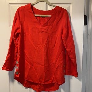 Soft Surroundings Fairmont Tunic 100% Tensel Orange Sz Small Pearl Buttons